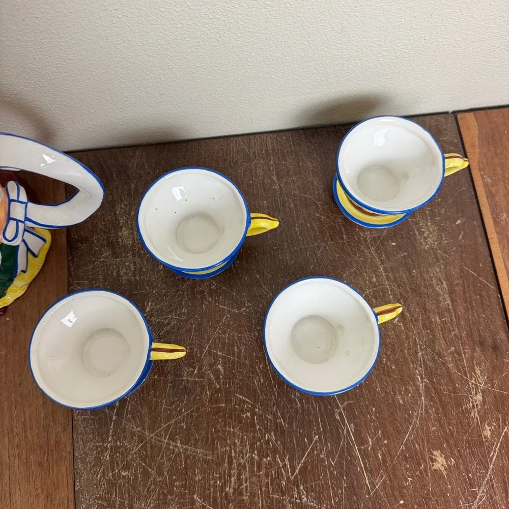 DEPT 56 Storybook Little Miss Muffet‎ Teapot 4 Cups Hand Painted Nursery Rhyme